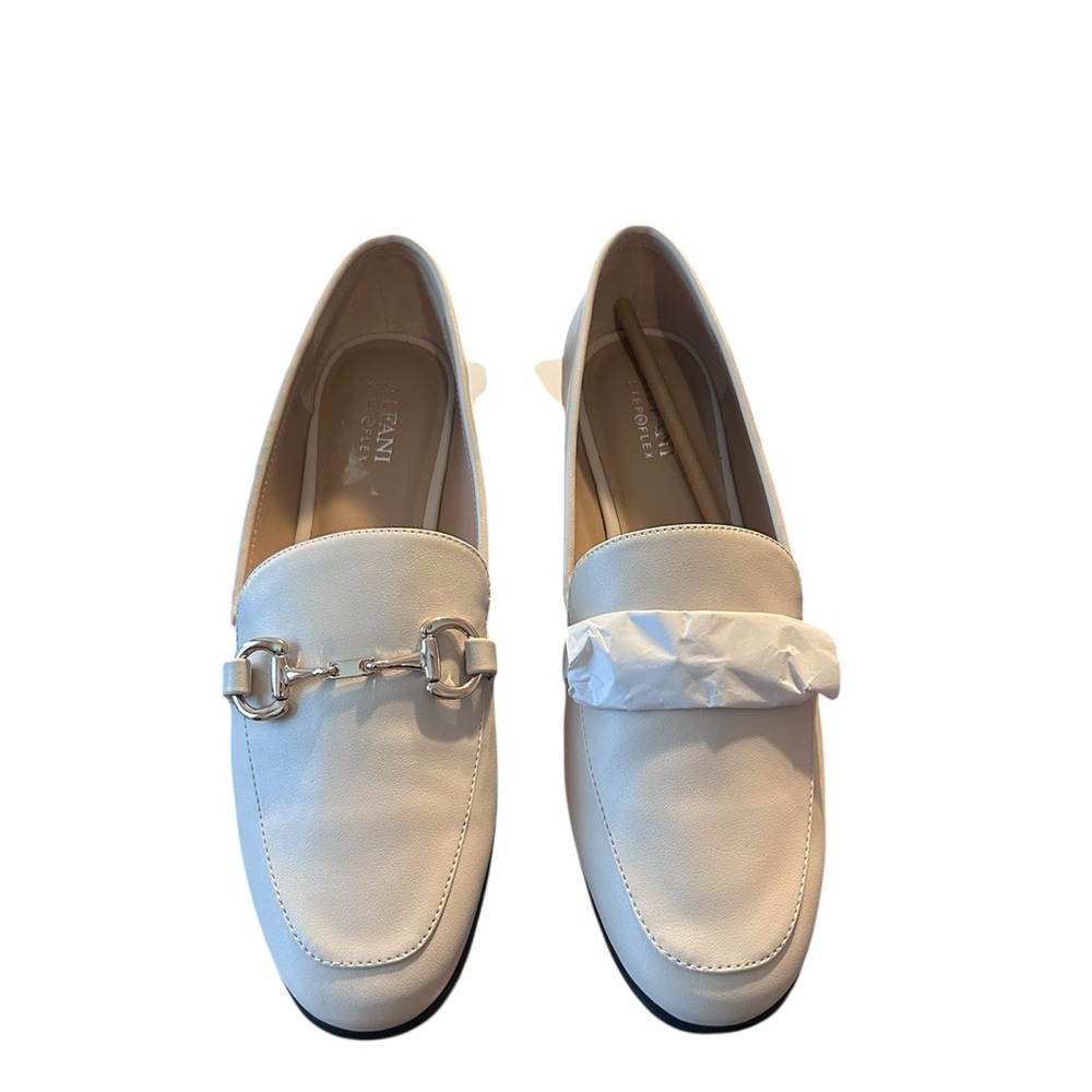 Classic Bone Color Leather Flats with Horsebit Detail